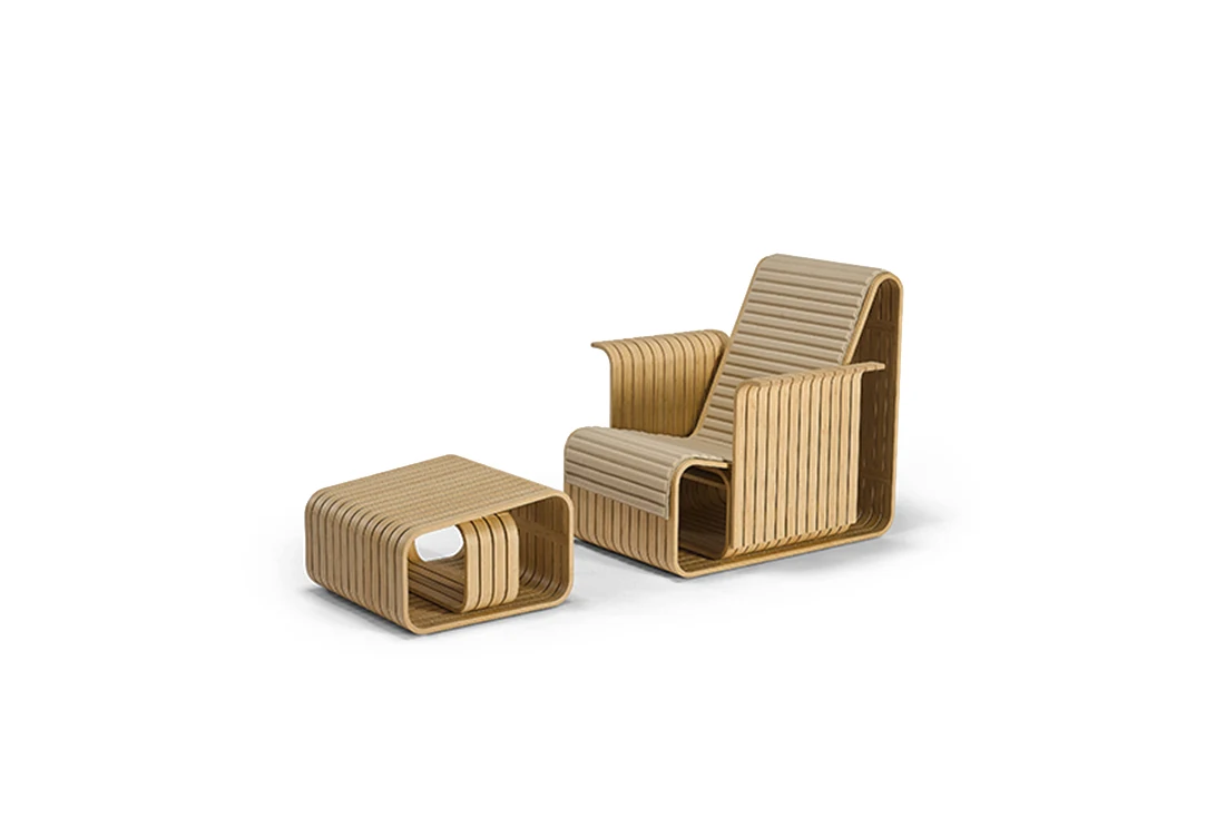 Sculptural bamboo lounge chair and side table